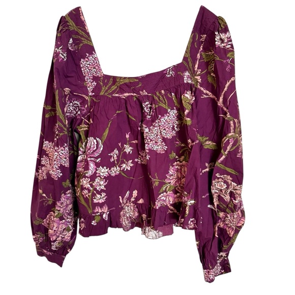 Anthropologie Love the Label Purple Floral Puff Sleeve Blouse NEW - Picture 3 of 5
